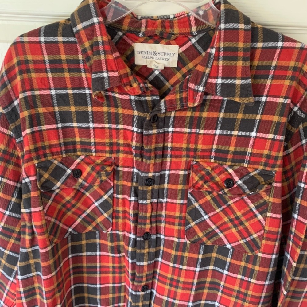 Ralph Lauren XXL Flannel Shirt Denim & Supply Red Black Plaid Excellent Cotton